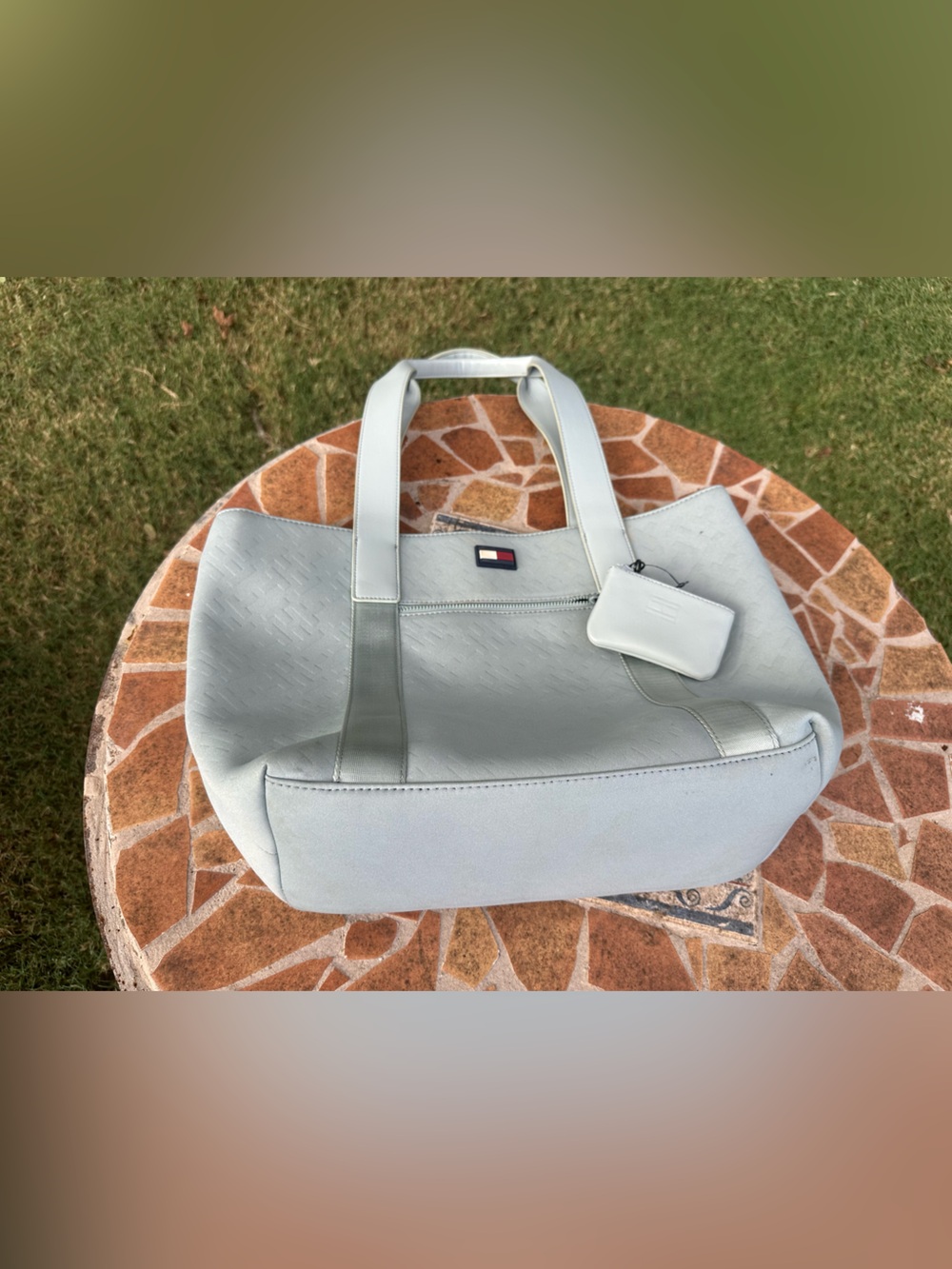 Tommy Hilfiger Light Blue Leather Tote with Pouch